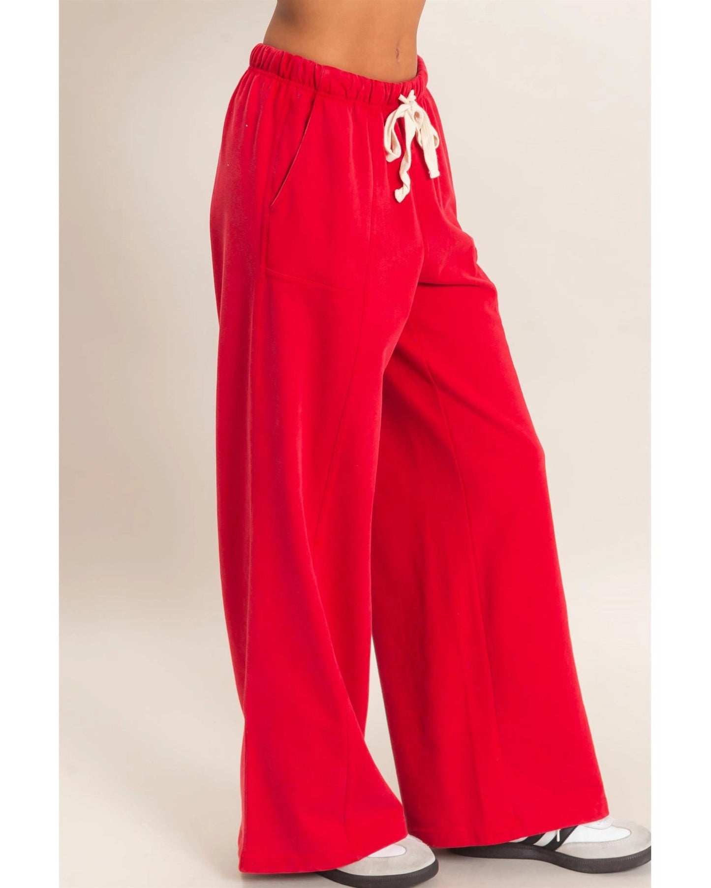 Acid Wash Drawstring Waist Wide Leg Pants