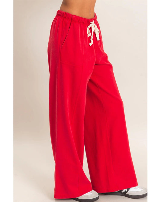 Acid Wash Drawstring Waist Wide Leg Pants