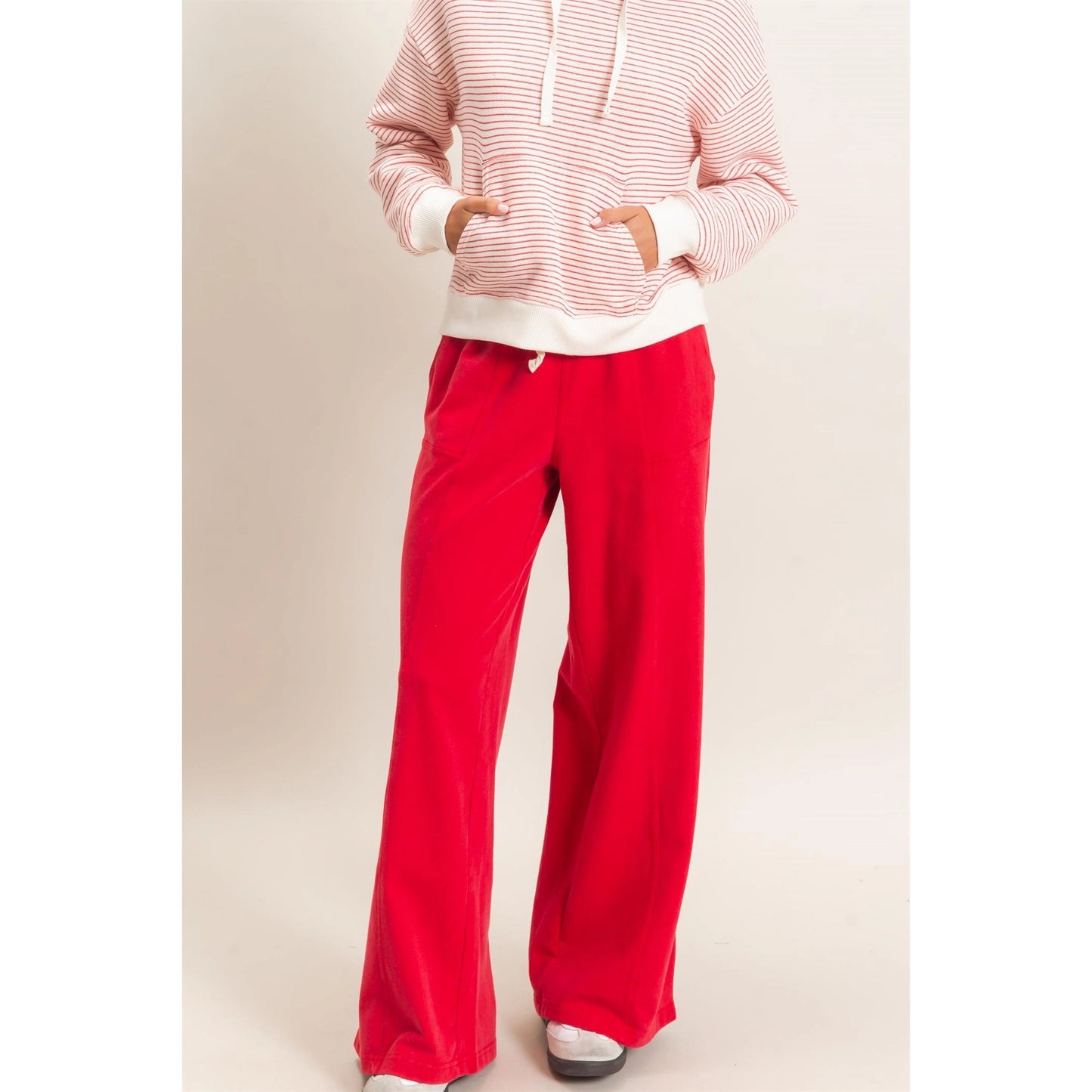 Acid Wash Drawstring Waist Wide Leg Pants