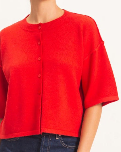 Red Button down crop sweater