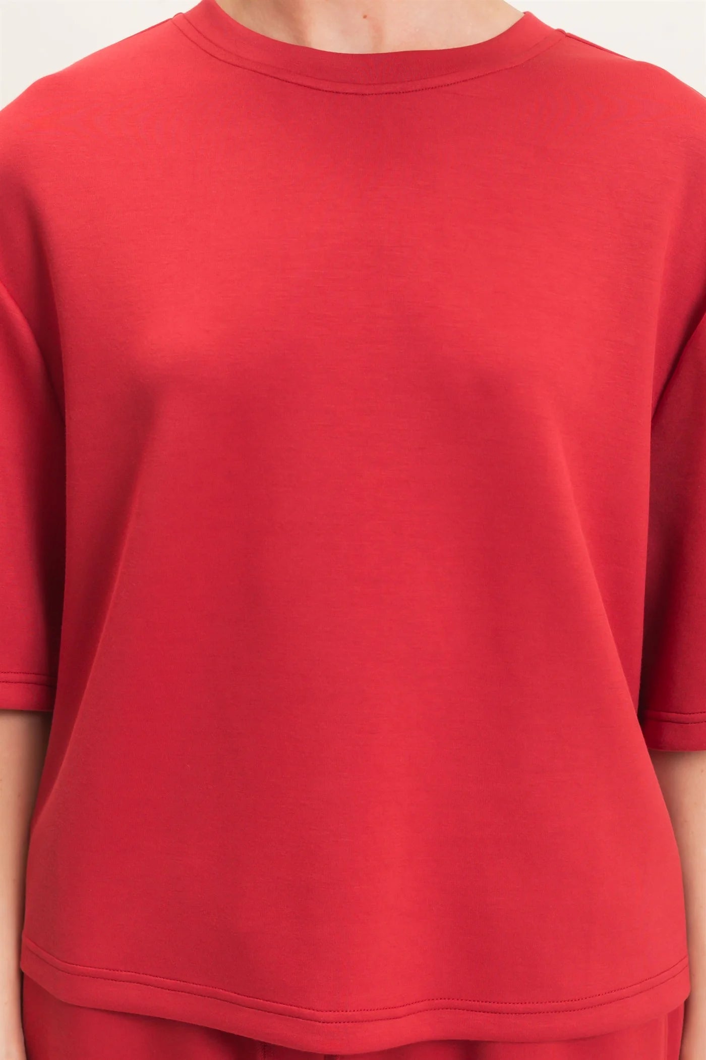 Dark Red Loose Fit Crew Neck Short Sleeve Top