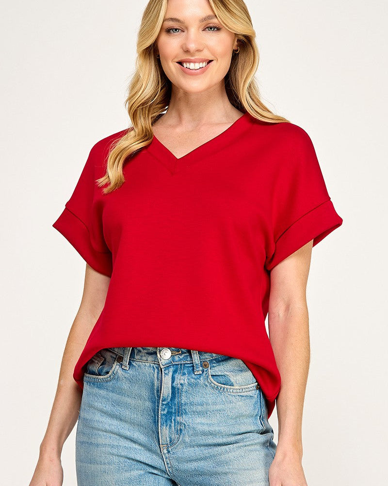 Red V Neck Modal Top