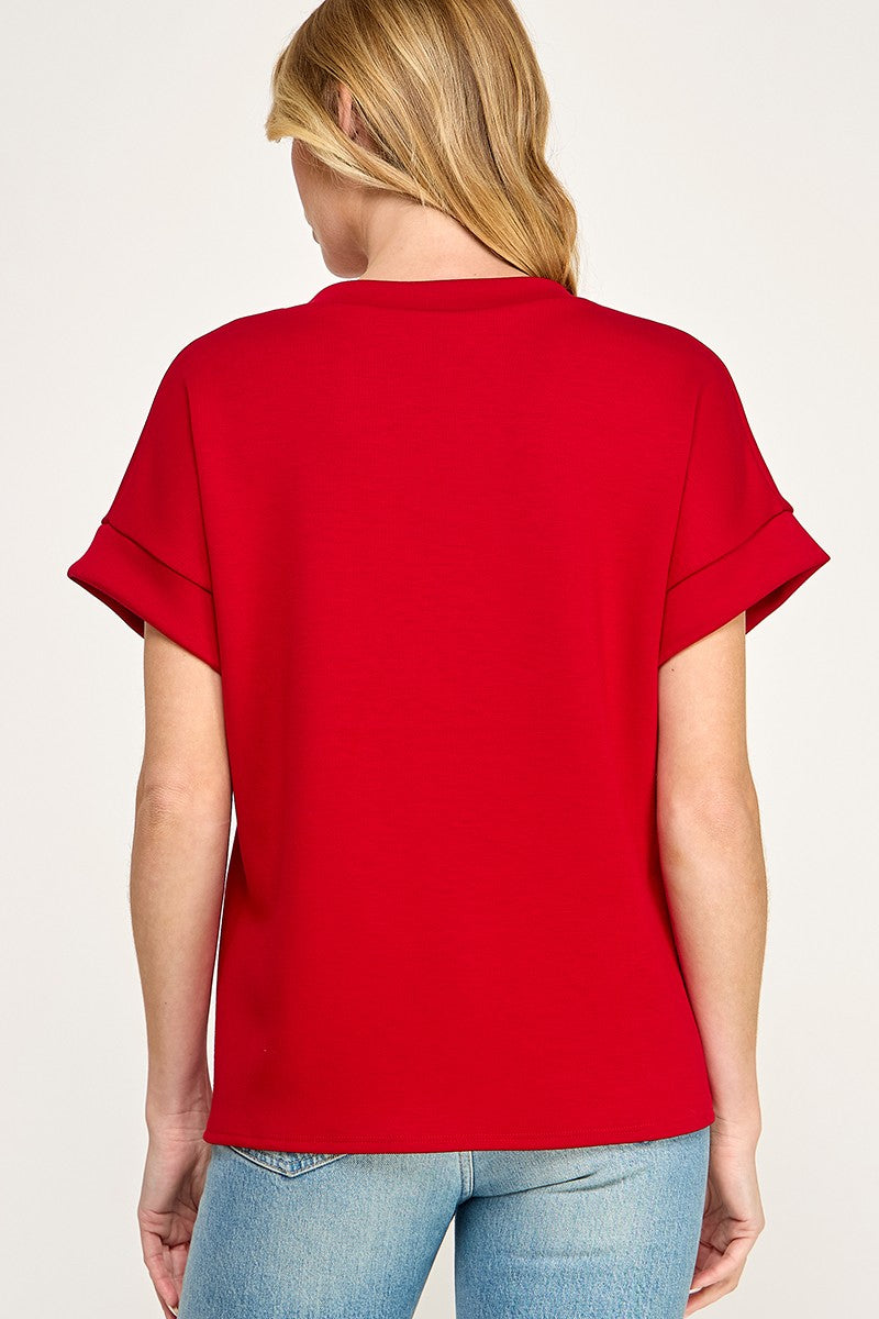 Red V Neck Modal Top