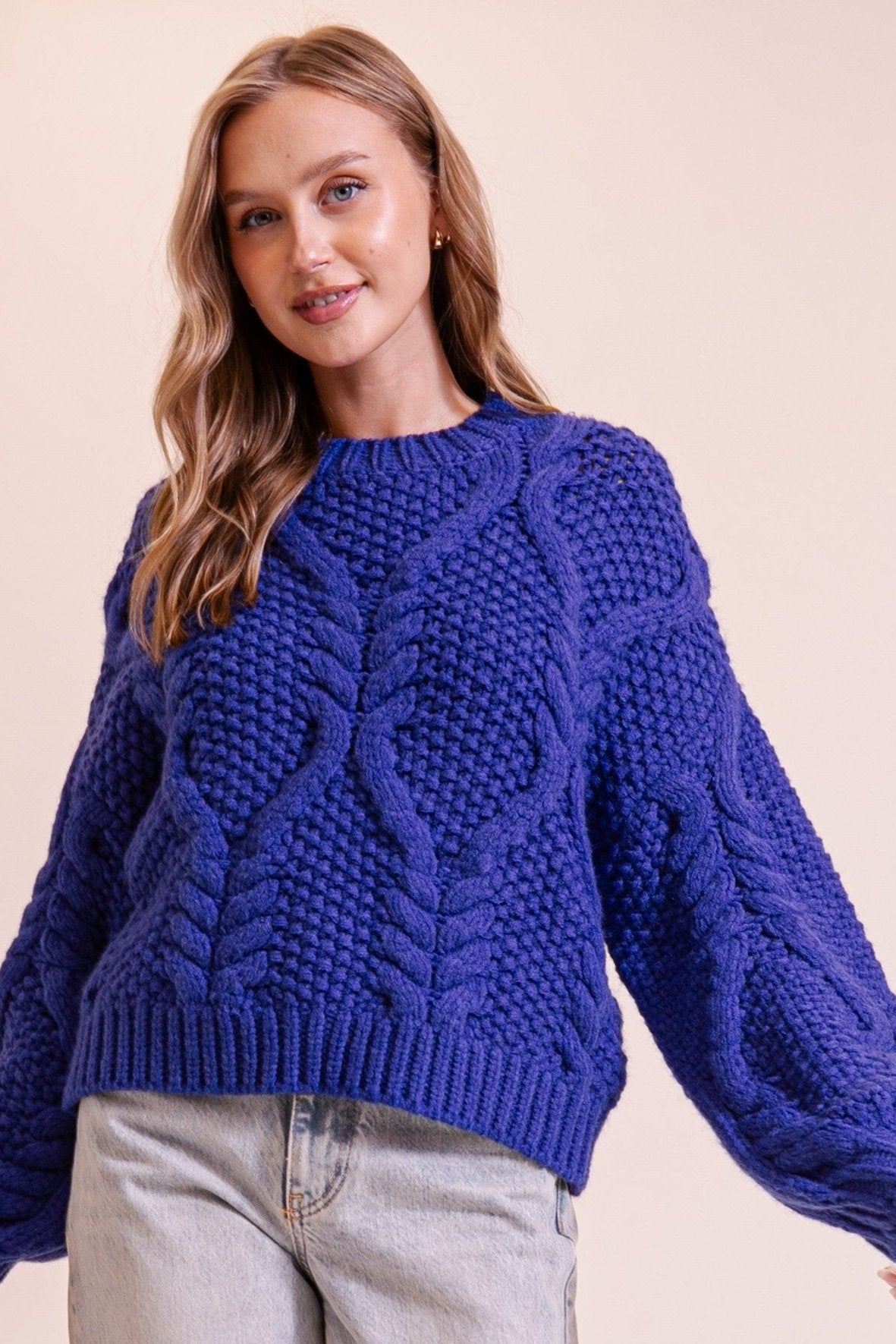 Royal Blue Chunky Cable Knit Sweater