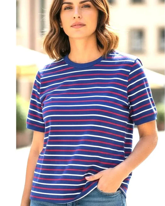 Royal Blue Striped Cotton Striped Top