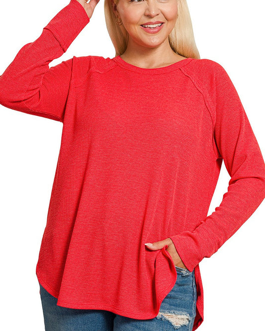 Red Waffle Long sleeve top - plus