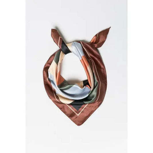 Brown Color Block Silky Feel Bandana Scarf