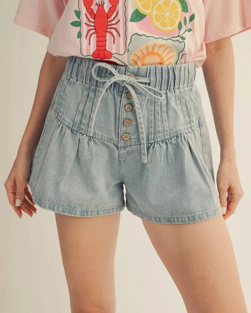 Drawstring Denim flare shorts
