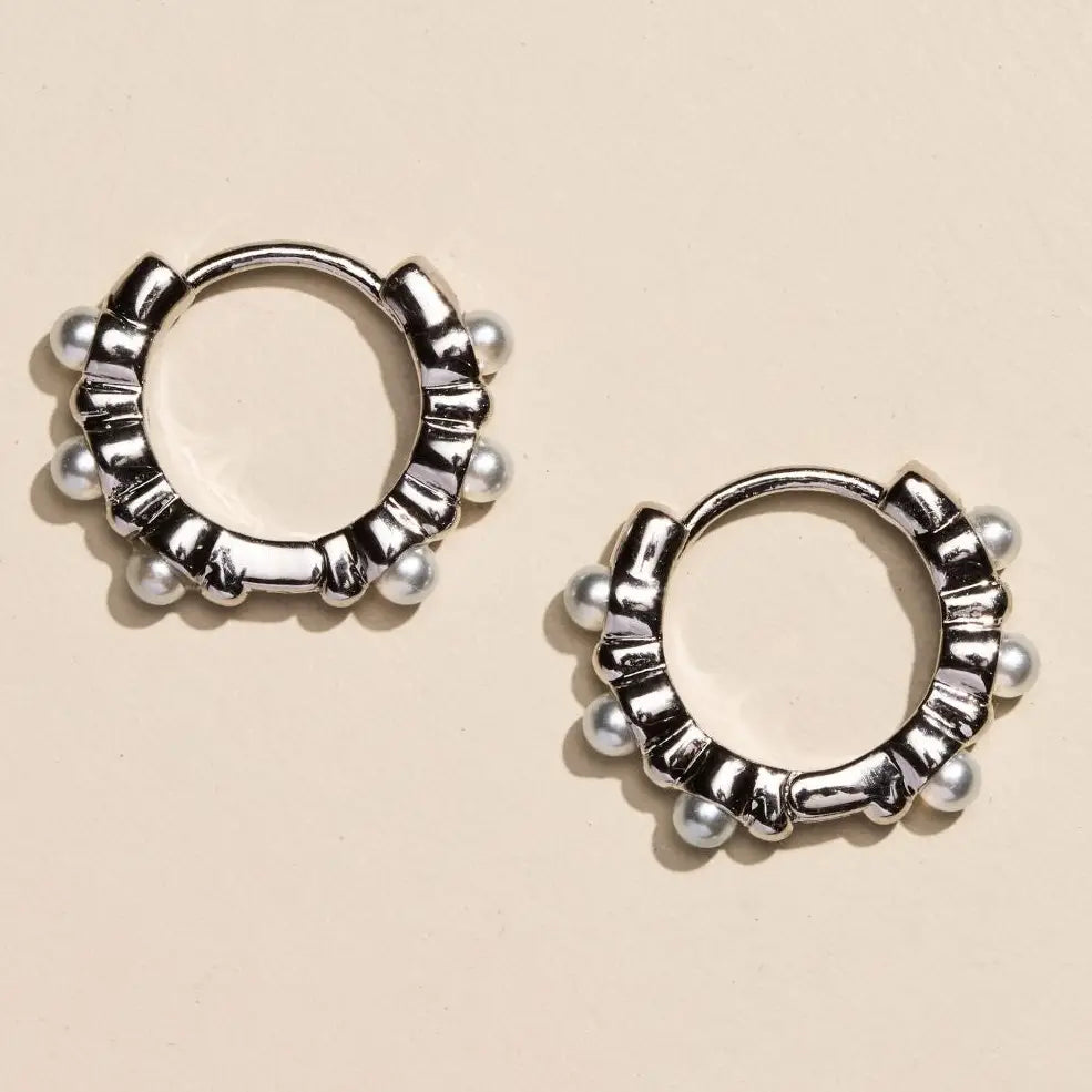 Silver Pearl Huggie Hoops