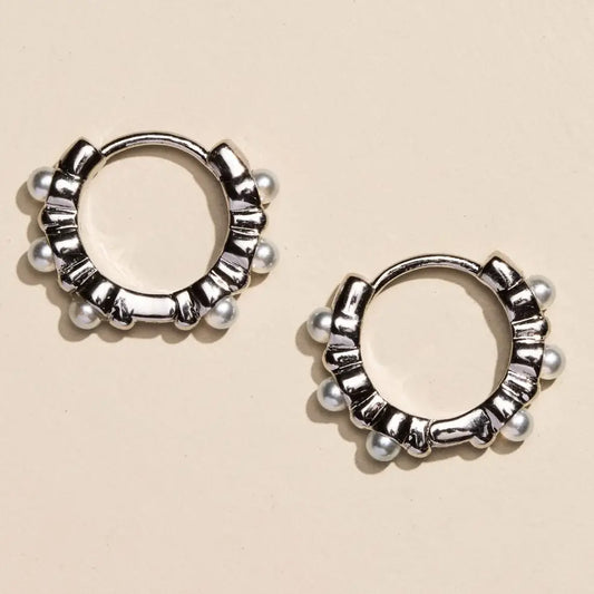 Silver Pearl Huggie Hoops