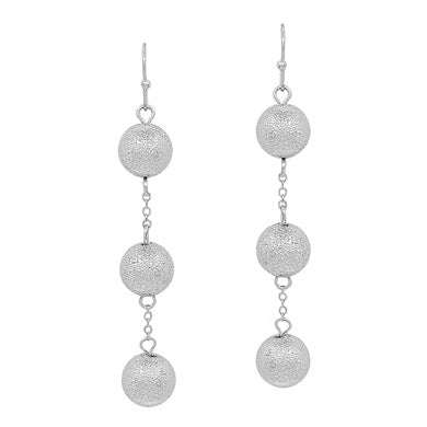Silver Textured Beaded 3 Drop 2" Earring