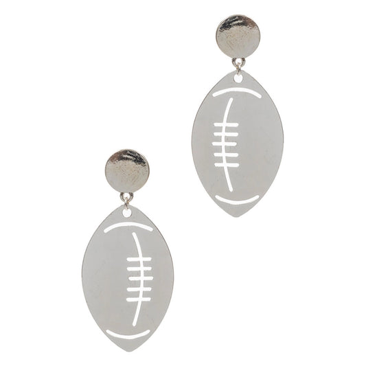 Football Shaped Brass Metal Post Earring (Silver)