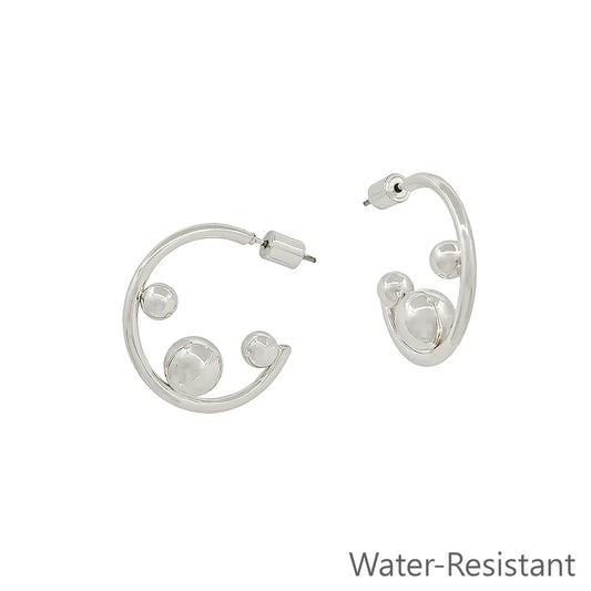 Water Resistant 1" Silver Metal Hoop with 3 Silver Balls