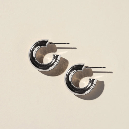 Silver Hollow Statement Hoops Nickel & Suede