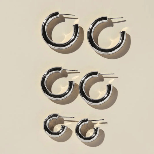 Silver Waterproof Chunky Hollow Hoop Earrings