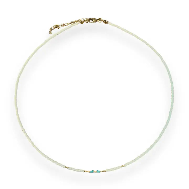 White Seed Bead Necklace with Turquoise and Gold Seed Bead