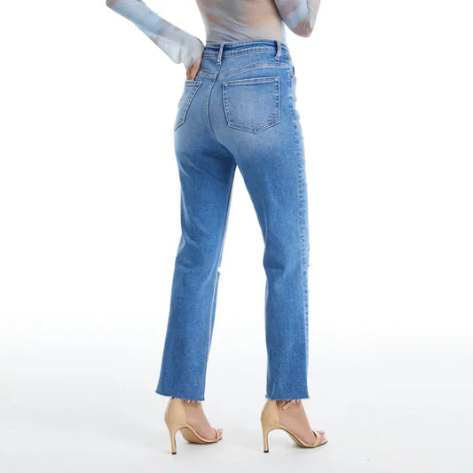 Super High Rise Slim Straight Jeans with Raw Hem