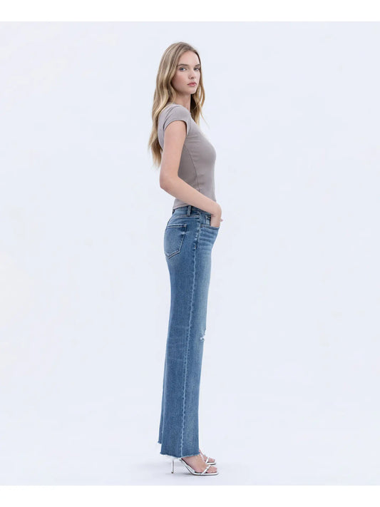 Flying Monkey High Rise Frayed Hem Slim Wide Jeans