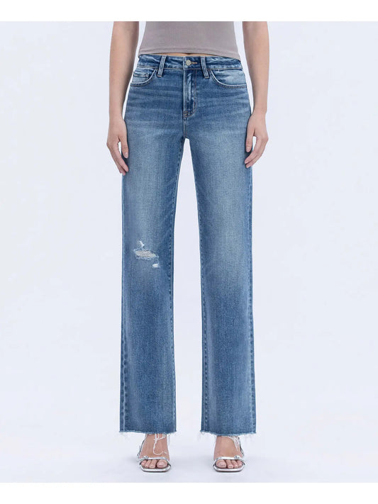 Flying Monkey High Rise Frayed Hem Slim Wide Jeans