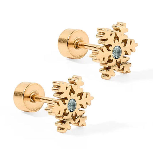 Screwback Stud Earrings - Snowflake Gold