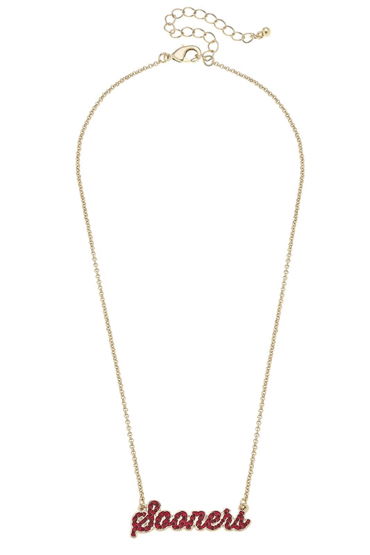 Oklahoma Sooners Pave Autograph Enamel Necklace in Crimson