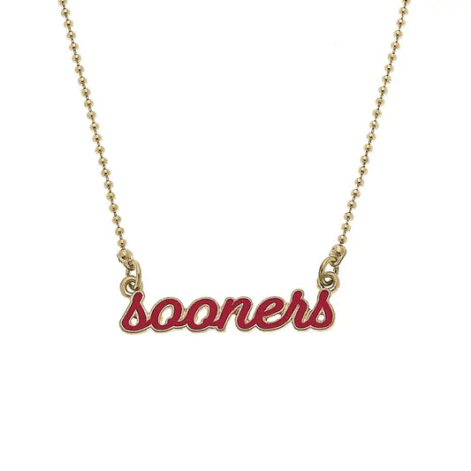 Oklahoma Sooners Enamel Script Necklace in Crimson