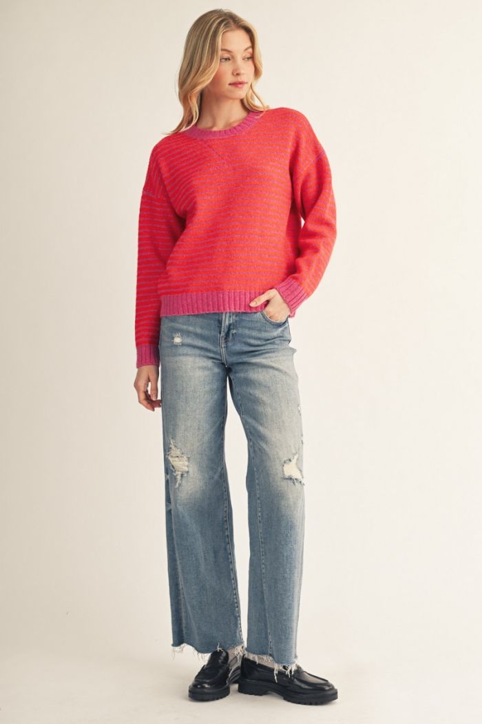 Bright Pink Stripe Sweater
