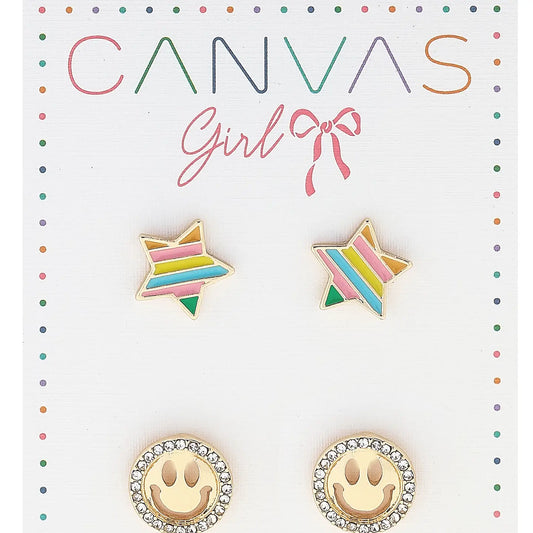 Izzy Rainbow Star & Smiley Face Children's Earrings