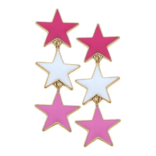 Stars Linked Enamel Statement Earrings in Pink Multi