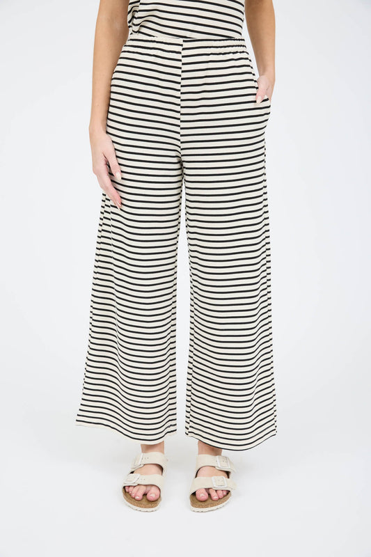 Black Stripe Wide Leg Knit Lounge Pants