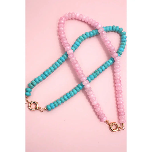 Natural Stone Charm Spring Clasp Beaded Necklace