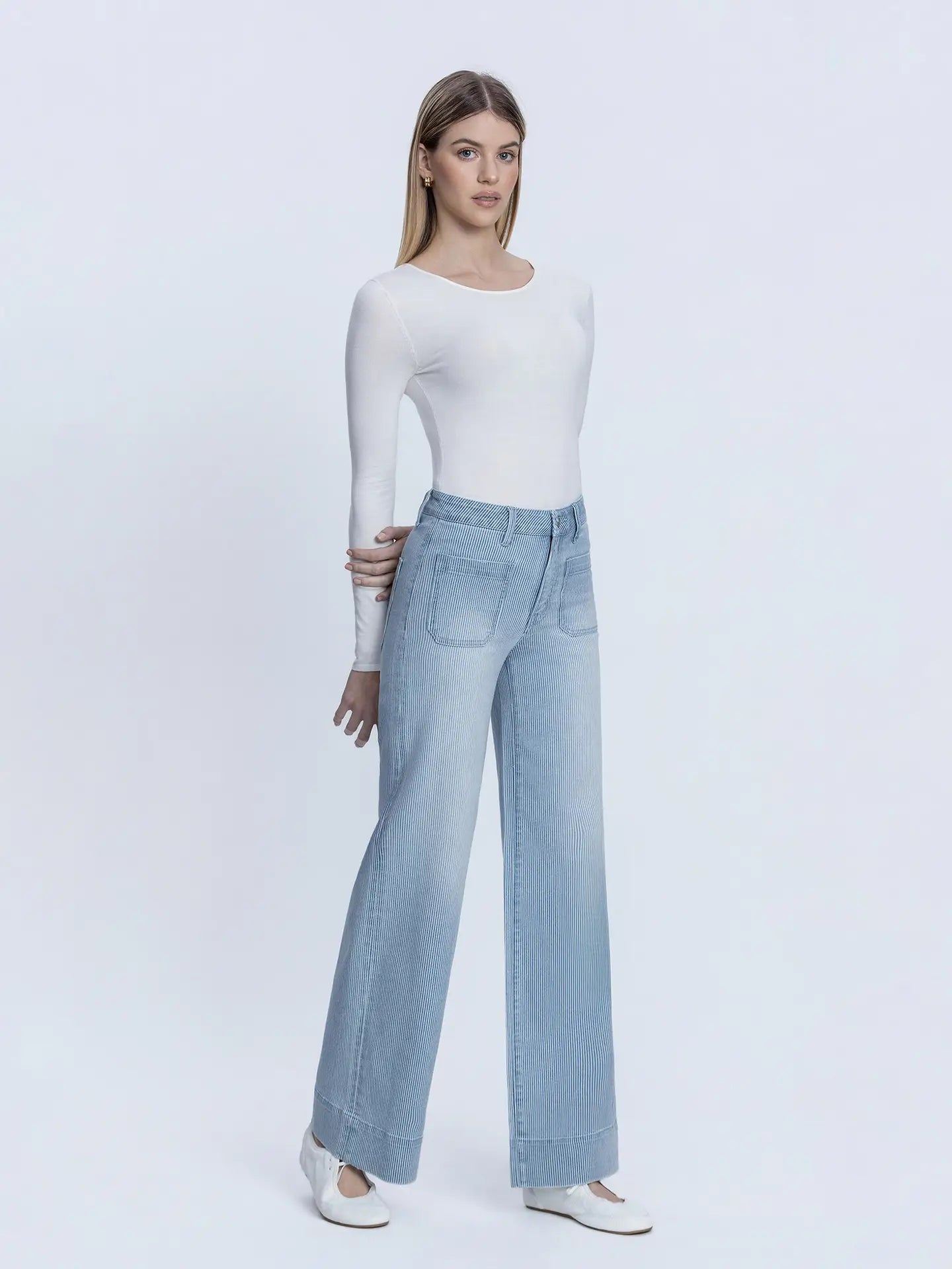 Vervet High Rise Patch Pocket Striped Wide Jeans