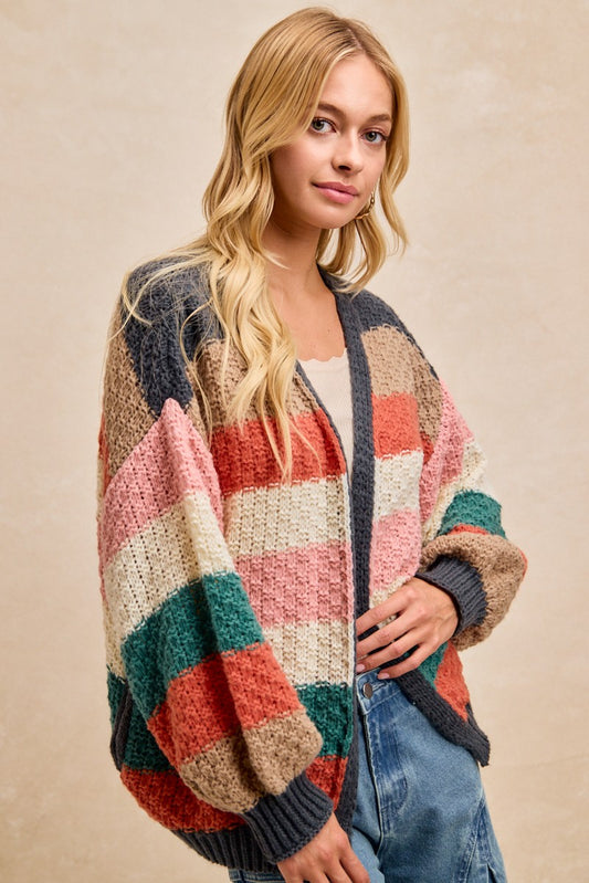 Striped Chunky Open Cardigan