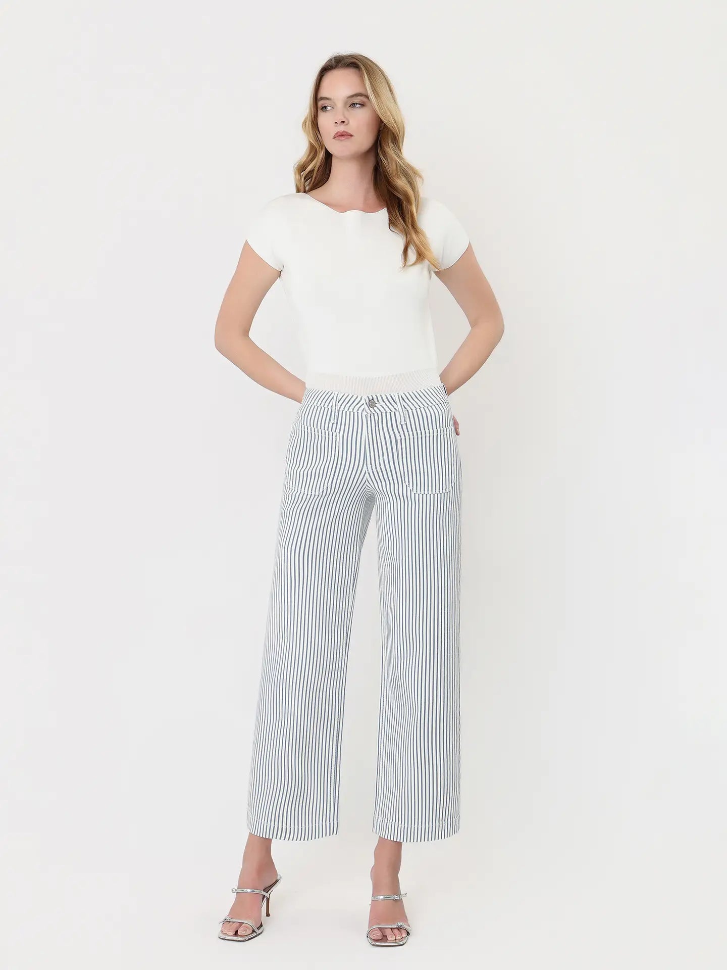 Vervet high rise striped wide leg jeans