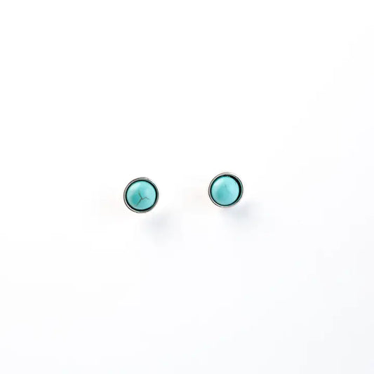 Burnished Silver with Inlayed Turq Stud Earrings