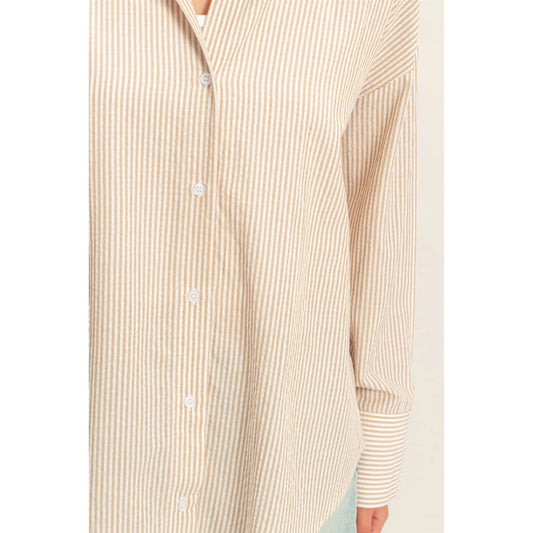 Taupe Striped Button-Up Shirt
