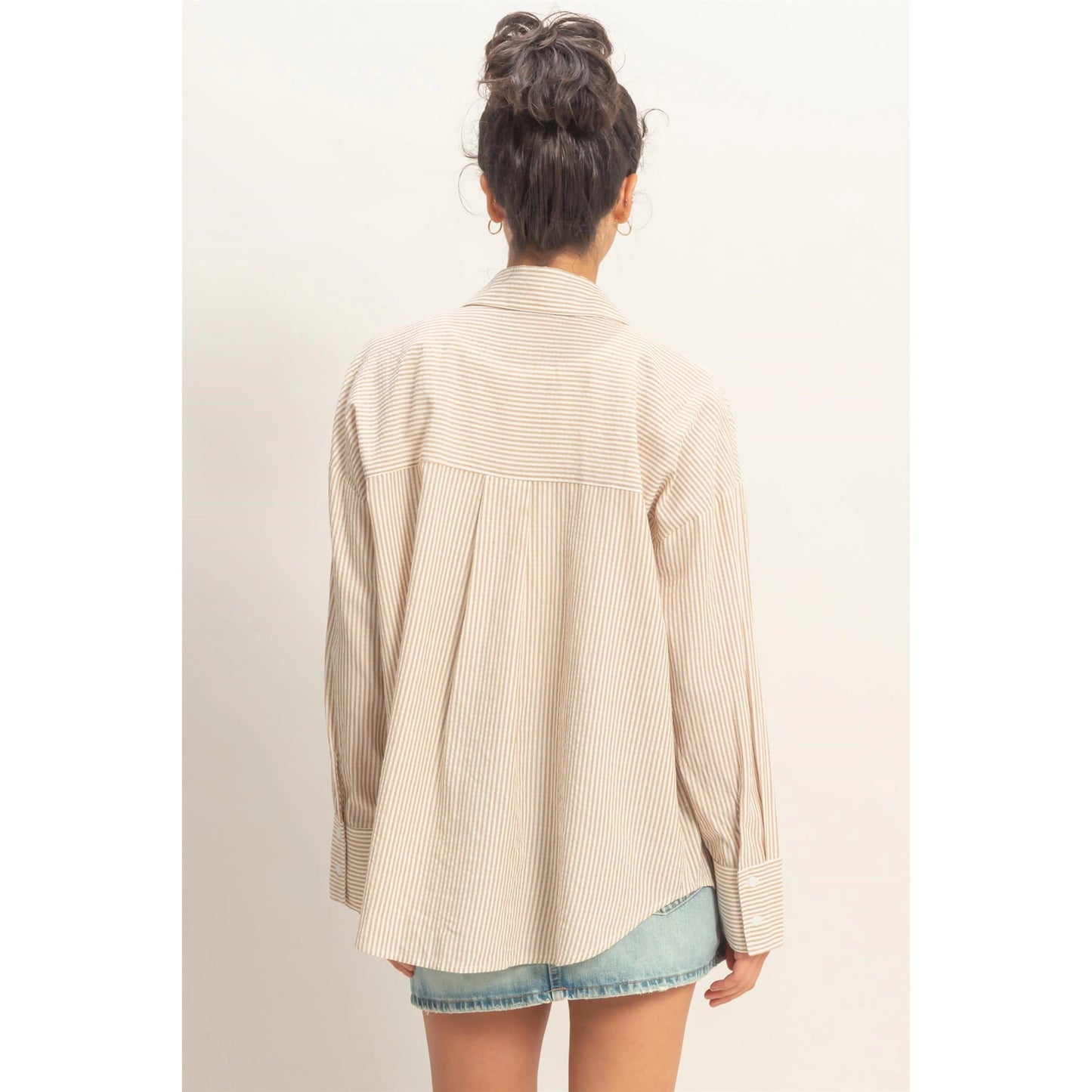 Taupe Striped Button-Up Shirt