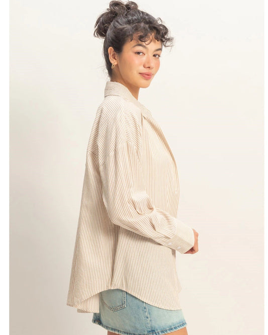 Taupe Striped Button-Up Shirt