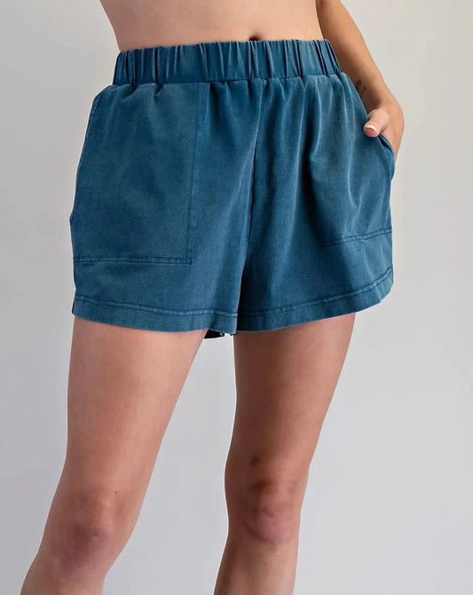 Teal Elastic Waist Shorts