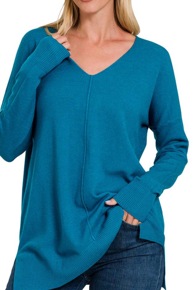 Teal front seam sweater