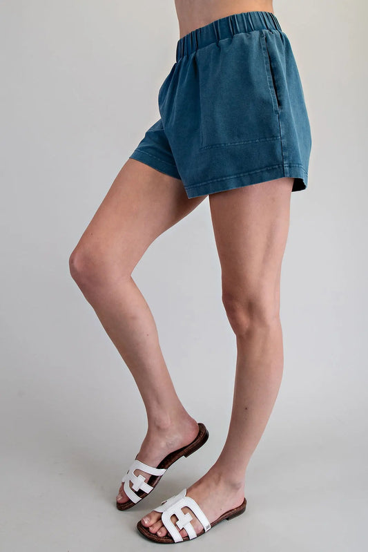 Teal Elastic Waist Shorts