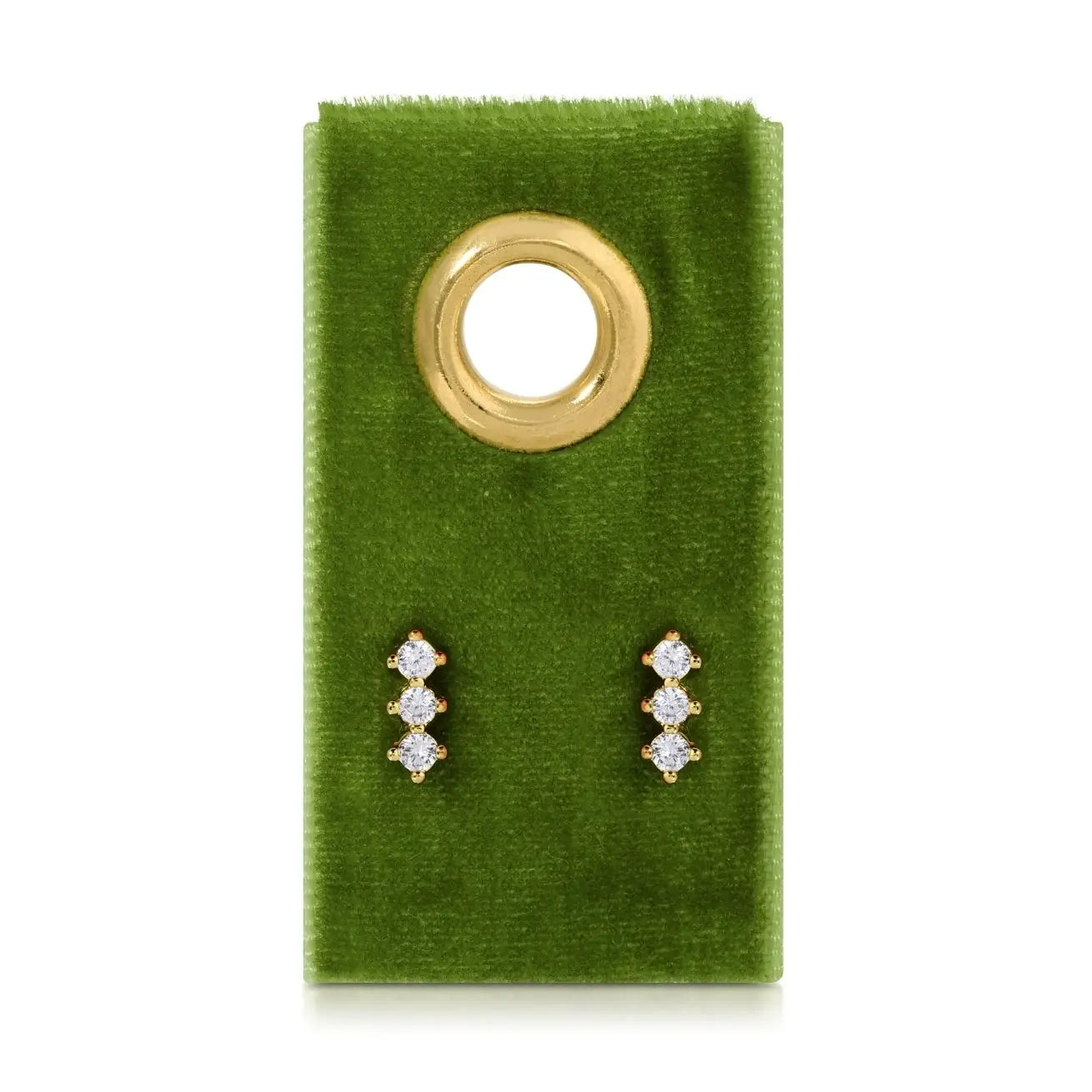Triple Cz Bar Studs On Velvet Gift Tag