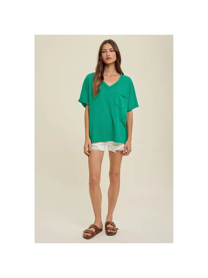 Turquoise Oversized Cotton Knit Top with Raw Edge Detail