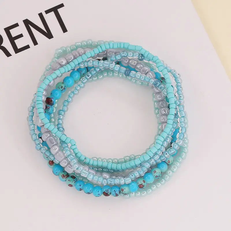 Turquoise Confetti Beaded Strands Stretch Bracelets