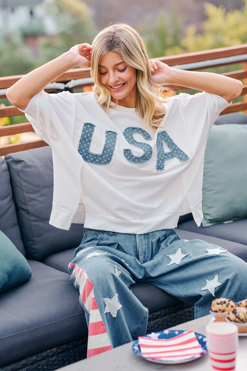 USA Letter Patchwork French Terry Top