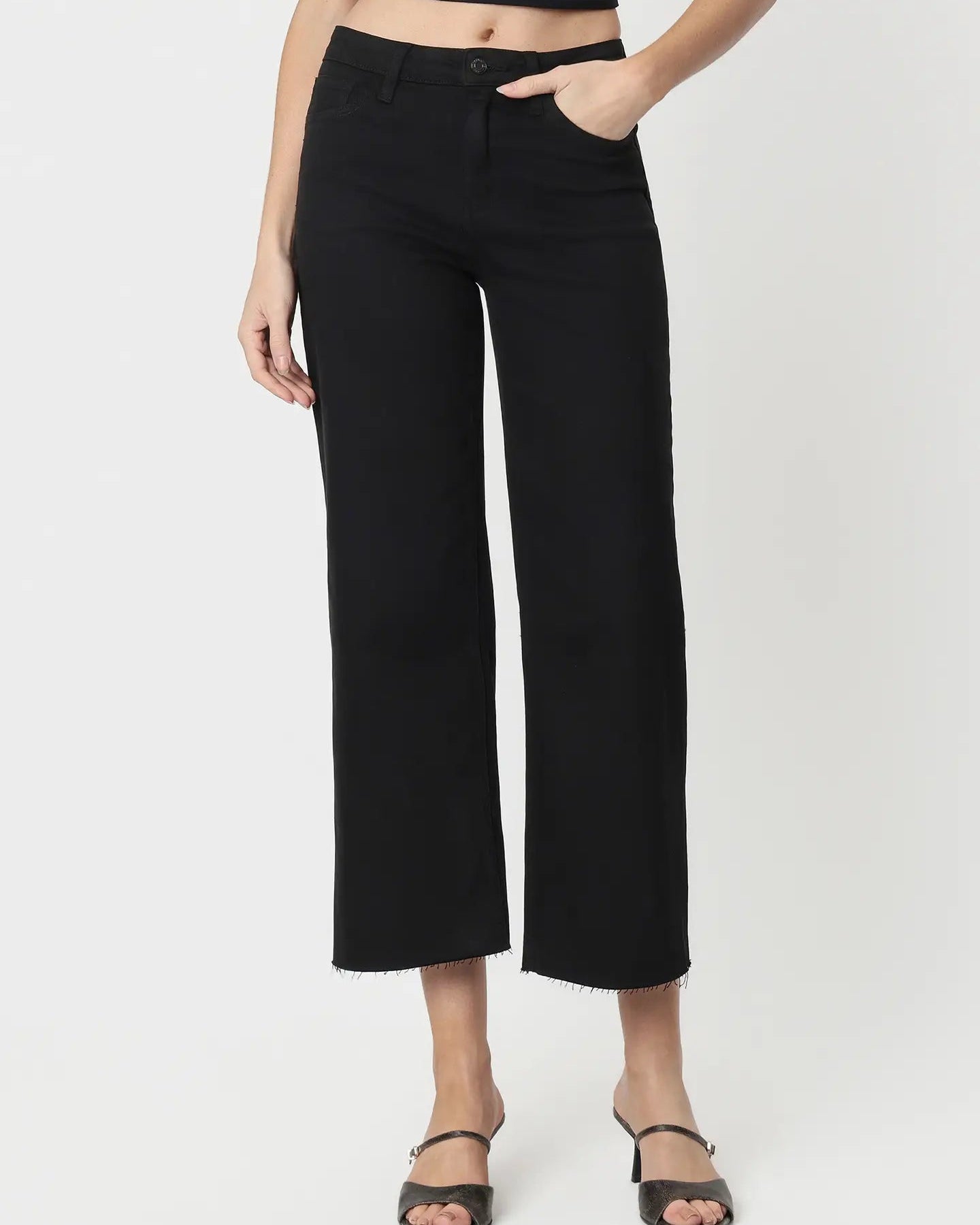 Vervet Olivia Black High Rise Black Crop Wide Leg Jeans
