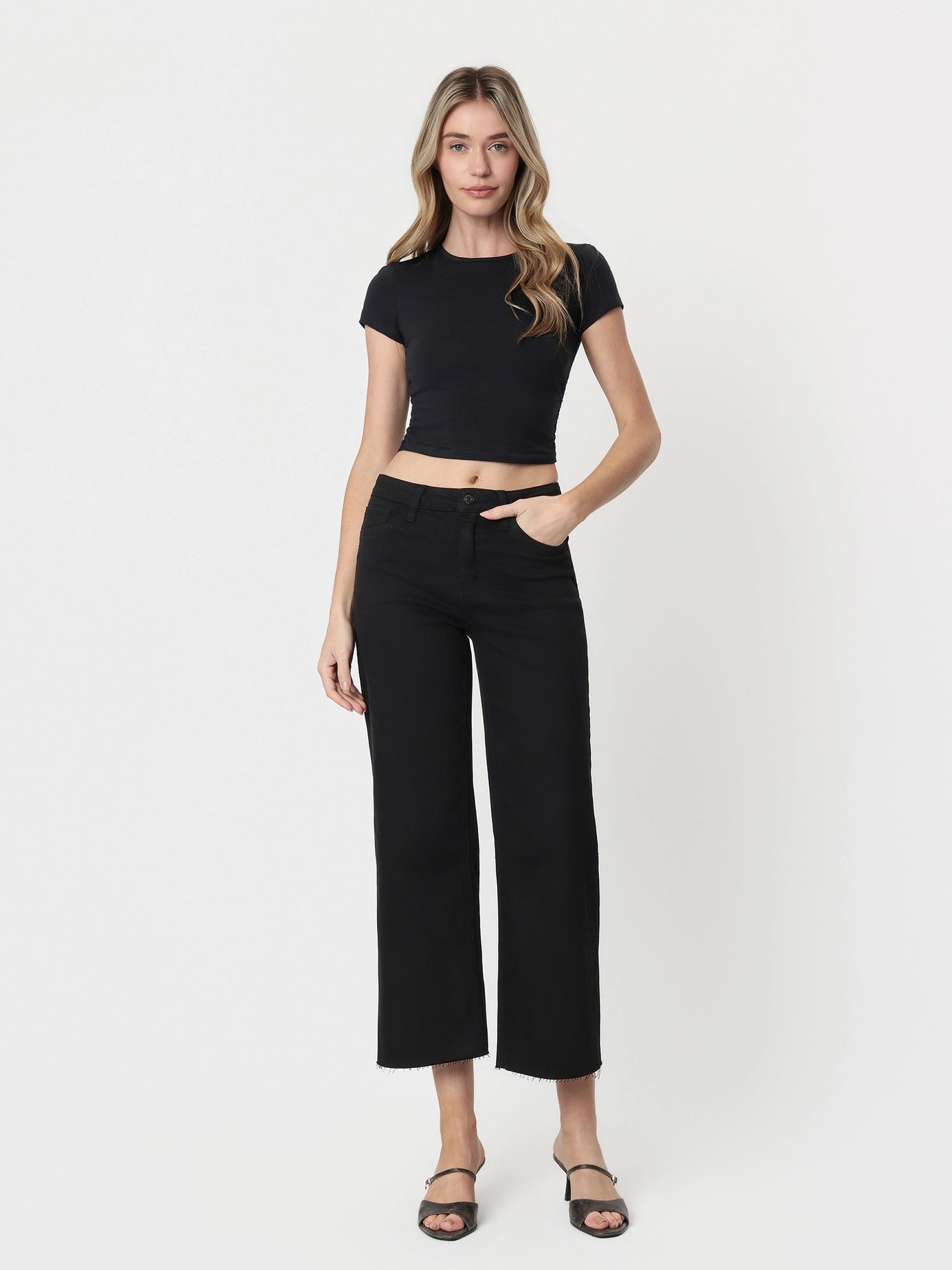 Vervet Olivia Black High Rise Black Crop Wide Leg Jeans