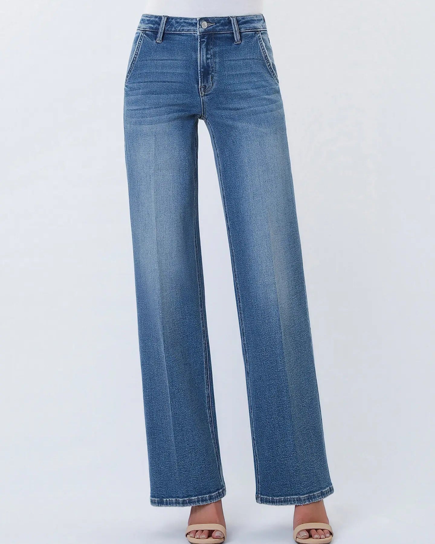 Lovervet High Rise Trouser Fold Crease Line Wide Leg Jeans