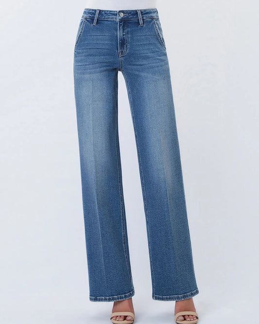 Lovervet High Rise Trouser Fold Crease Line Wide Leg Jeans
