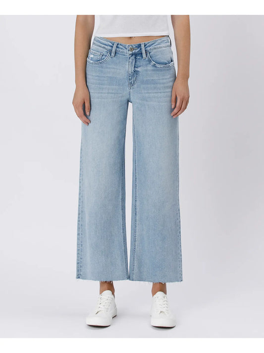 Vervet High Rise Light Wash Raw Hem Wide Leg Jeans